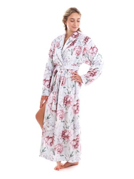 Dámský dlouhý župan s šálovým límcem Annie Světlé pivoňky