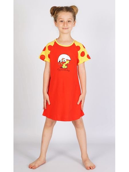 Dětská noční košile s krátkým rukávem Kuře - červená