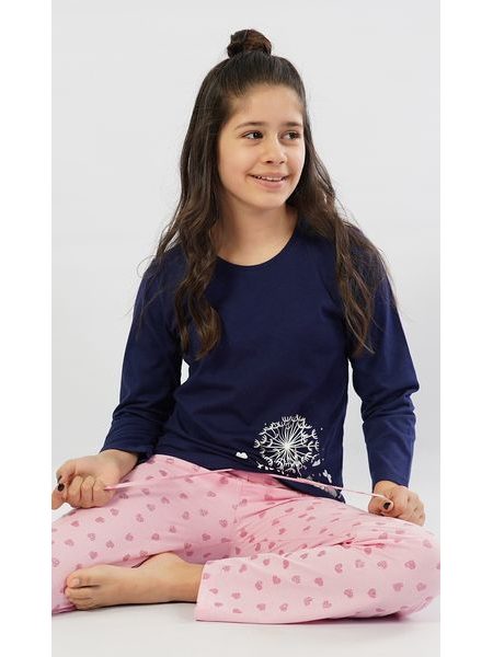 Dětské pyžamo dlouhé Myš s pampeliškou - tmavě modrá