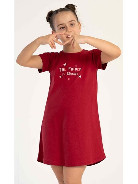 Dětská noční košile s krátkým rukávem Hvězdičky - vínová