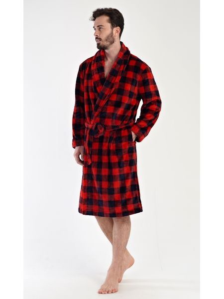 Pánský župan se šálovým límcem Kostka - červená