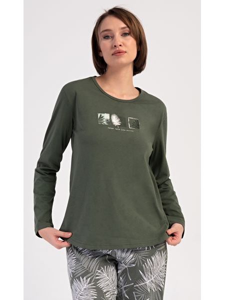 Dámské pyžamo dlouhé Barbora - khaki