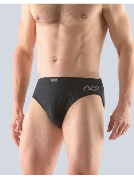 Pánské slipy s úzkým bokem, úzký bok, šité, s potiskem 70063P - černá sv. šedá