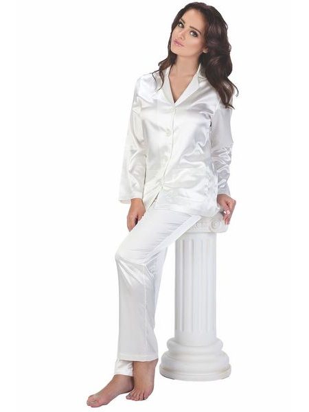 Dámské saténové pyžamo Classic dlouhé bílé
