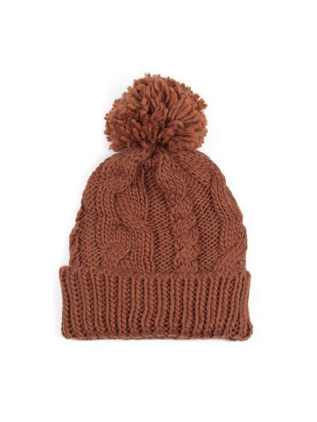 Teplá zimní čepice s střapcem hnědá
