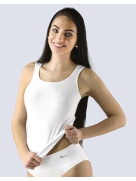 Dámské tílko prodloužené, širší ramínka, bezešvé, Bamboo Soft 08030P - bílá