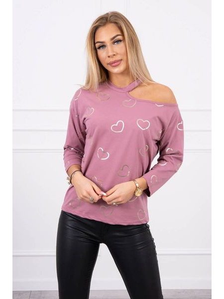 Halenka s potiskem srdcí, tmavě růžová