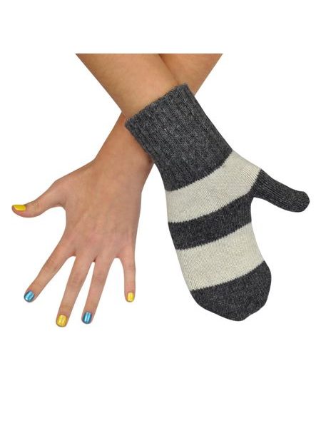 Vlněné Oranžovo-červené Zimní pruhované rukavice