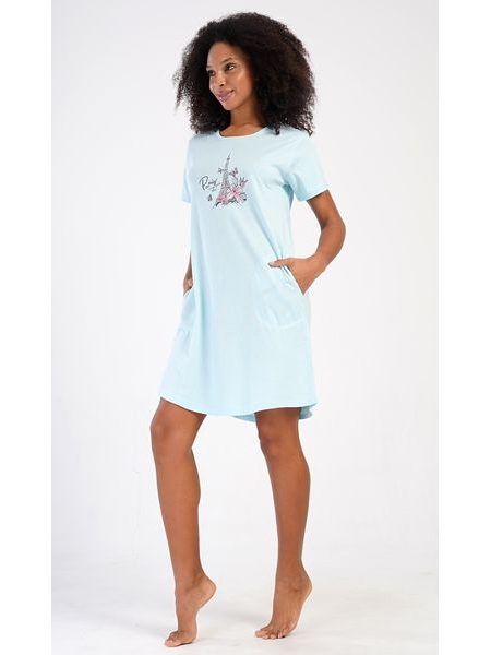 Dámské domácí šaty s krátkým rukávem Paris - světle modrá