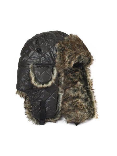 Blyštivá prošívaná ušanka hnědá