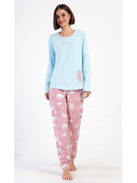 Dámské pyžamo dlouhé Méďa s polštářem - světle modrá