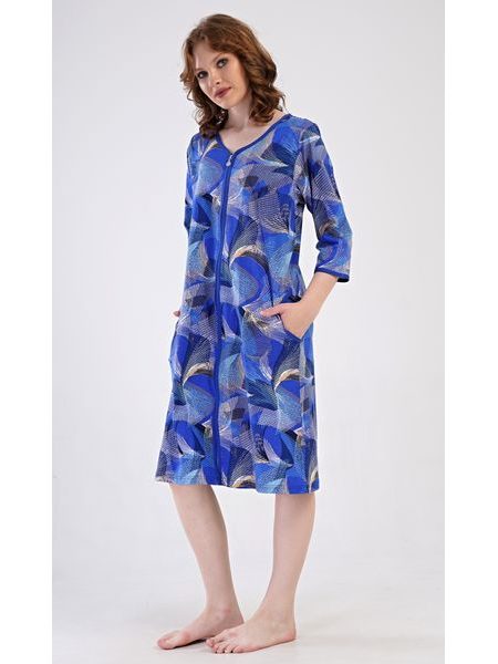 Dámské domácí šaty s tříčtvrtečním rukávem Eliza - modrá