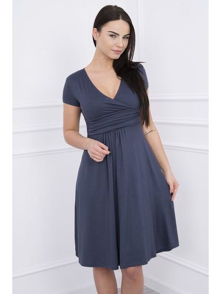 Šaty s výstřihem a krátkým rukávem, tmavě šedá