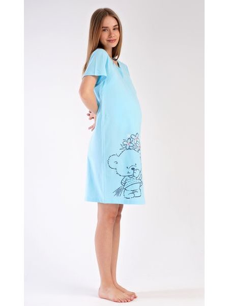 Dámská noční košile mateřská Méďa s kytkou - světle modrá