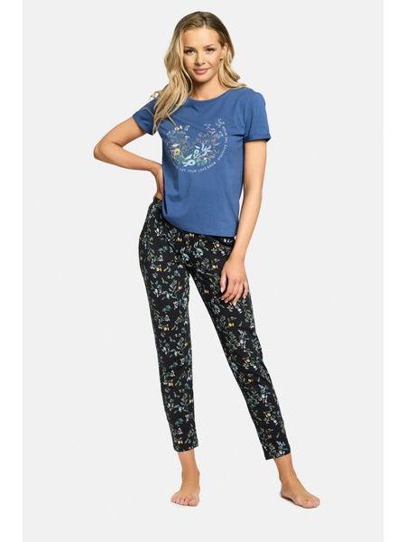 Dámské dlouhé pyžamo FANNIE - modročerné