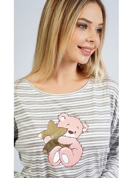 Dámské pyžamo dlouhé Méďa s hvězdou - světle šedá