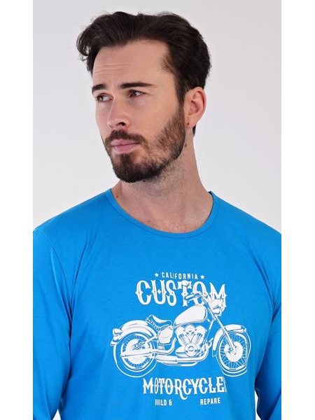 Pánské pyžamo dlouhé Motocykl - modrá