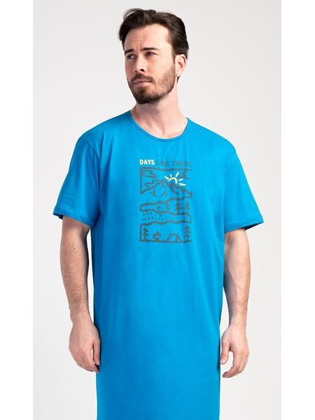 Pánská noční košile s krátkým rukávem Outdoor - modrá