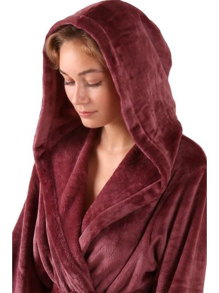 Dámský dlouhý hřejivý župan s kapucí SIENA mauve wine