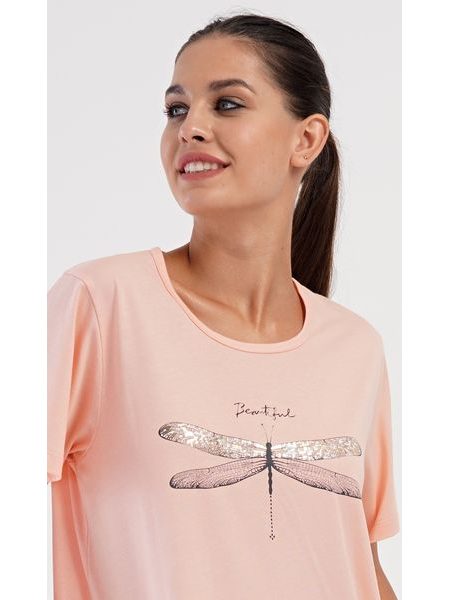 Dámské domácí šaty s krátkým rukávem Vážka - světle lososová