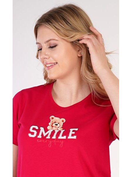 Dámská noční košile s krátkým rukávem Méďa Smile - jahodová