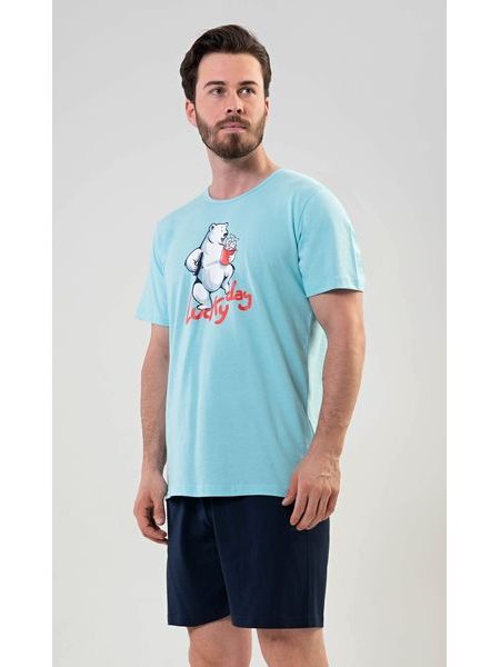 Pánské pyžamo šortky Lucky day - azurová