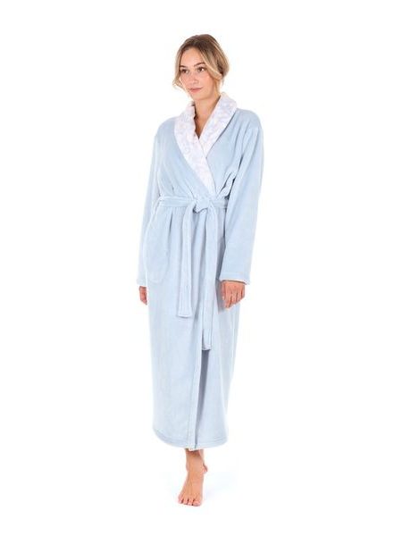 Dámský dlouhý župan se šálovým límcem FLORA světle modrá