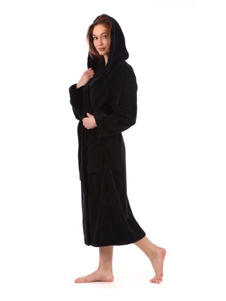 Dámský dlouhý savý župan s kapucí TAMPA černá