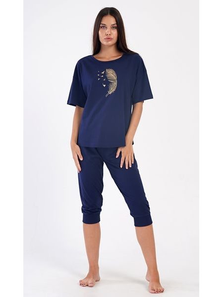 Dámské pyžamo kapri Pírko - tmavě modrá