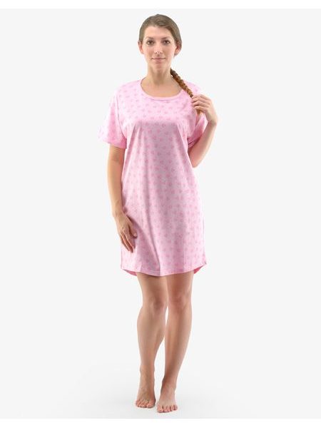 Dámské maxitriko noční košile krátký rukáv 19138P - fruktóza růžová