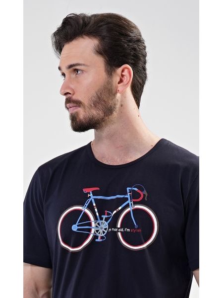 Pánské pyžamo šortky Old bike - tmavě modrá