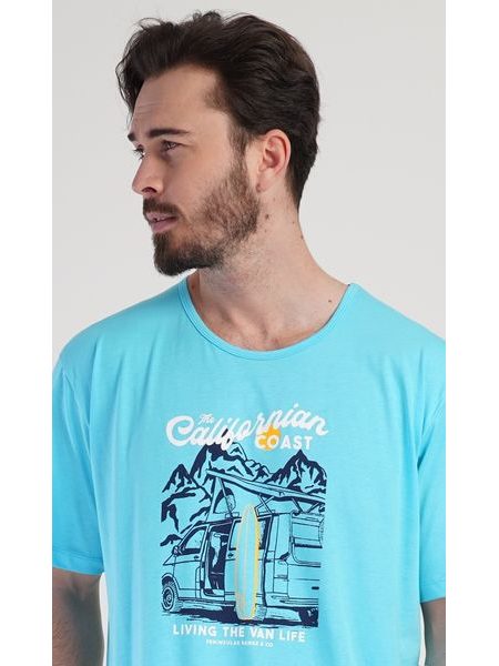 Pánská noční košile s krátkým rukávem California - azurová