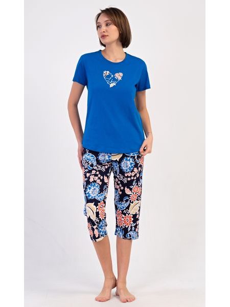 Dámské pyžamo kapri Květy - modrá