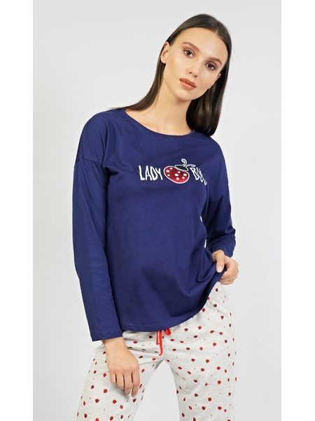 Dámské pyžamo dlouhé Beruška - tmavě modrá