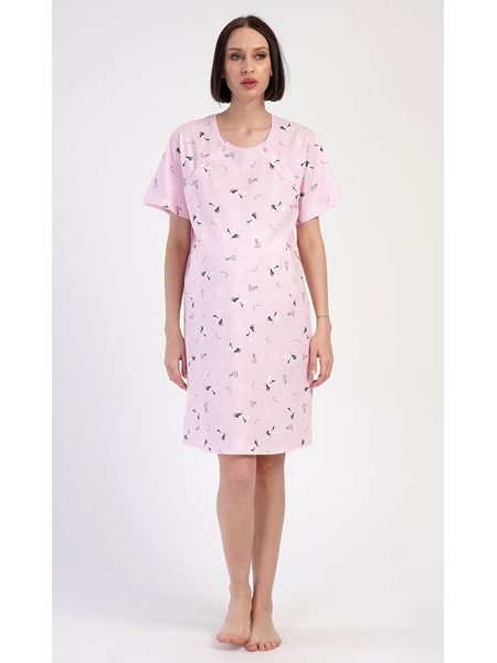 Dámská noční košile mateřská Čáp - světle růžová
