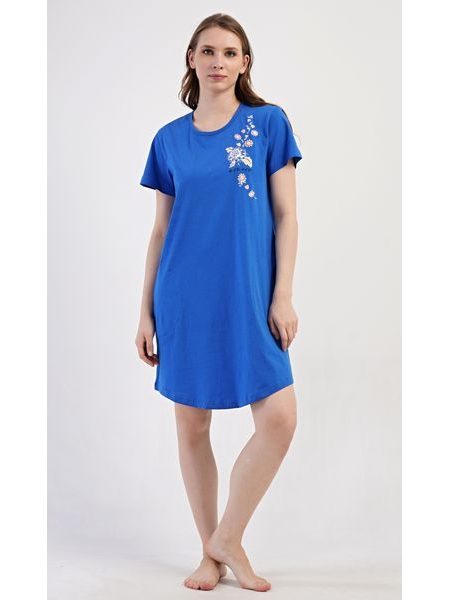 Dámské domácí šaty s krátkým rukávem Květy - modrá