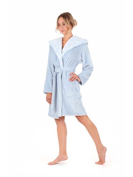 Dámský 3/4 župan s kapucí FLORA světle modrá