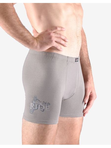 Pánské boxerky s delší nohavičkou, delší nohavička, šité, s potiskem 74145P - šedá tm. šedá