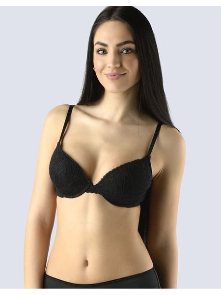 GINA dámské podprsenka push-up, šité, s krajkou, jednobarevné Delicate 17001P - černá