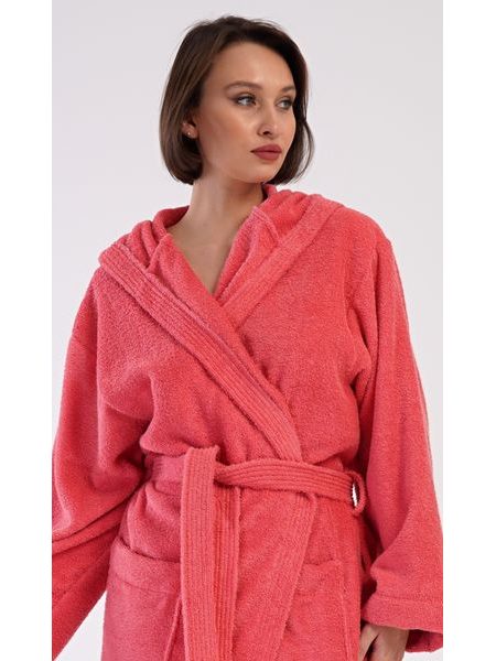 Dámský župan dlouhý s kapucí Jahoda - jahodová