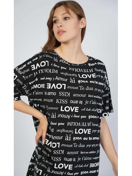 Dámská noční košile s krátkým rukávem Amore - černá