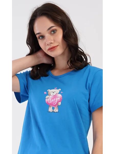 Dámské pyžamo šortky Méďa se srdcem - modrá