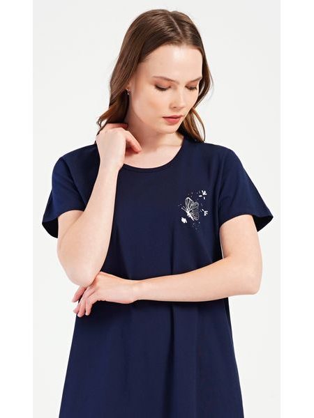 Dámská noční košile s krátkým rukávem Motýlek - tmavě modrá
