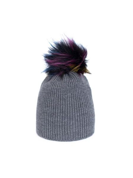 Zimní čepice s bambulkou tmavě šedá