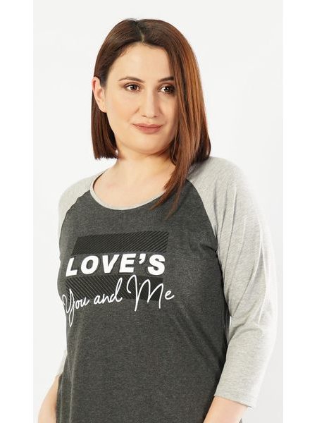 Dámská noční košile s tříčtvrtečním rukávem You and me - tmavě šedá