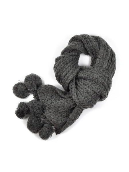 Dlouhý šál s bambulkami šedý