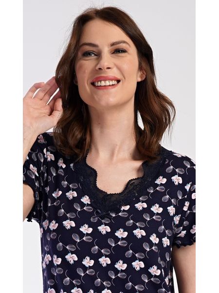 Dámská noční košile s krátkým rukávem Carmen - tmavě modrá