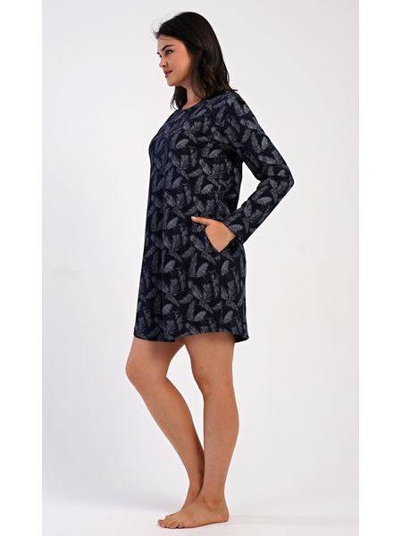 Dámské domácí šaty s dlouhým rukávem Isabela - tmavě modrá