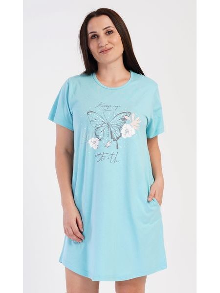 Dámské domácí šaty s krátkým rukávem Motýl - modrá