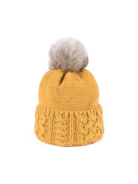 Zimní čepice s bambulí tmavě béžová